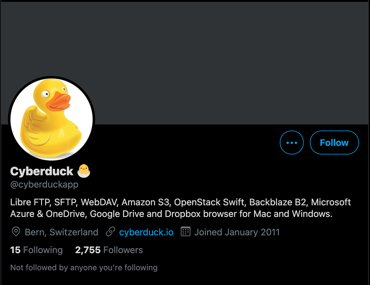 Screenshot of Cyberduck's Twitter Account