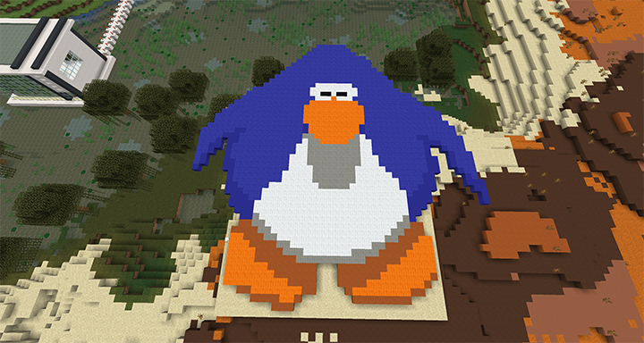 Horizontal pixel art of a Club Penguin penguin