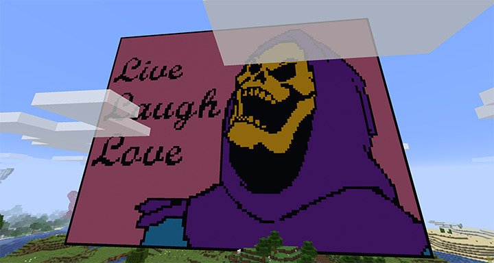 Minecraft pixel art Skeletor Live Laugh Love