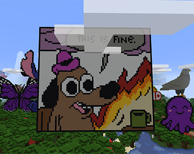 Minecraft pixel art of 'This is Fine' meme